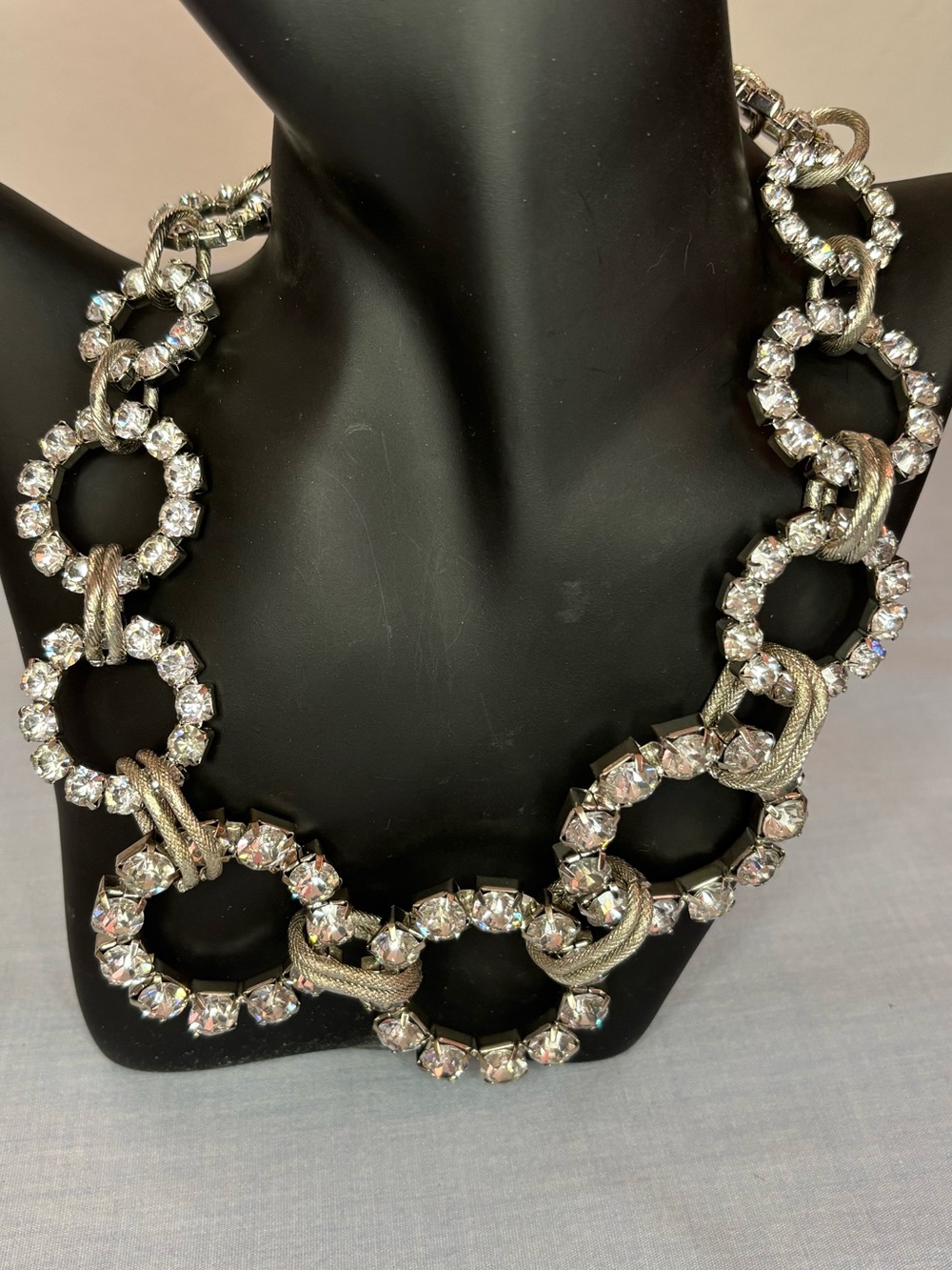 Unique Rhinestone Statement Necklace with Graduated Rhinestone Circles - Picture 2 of 14
